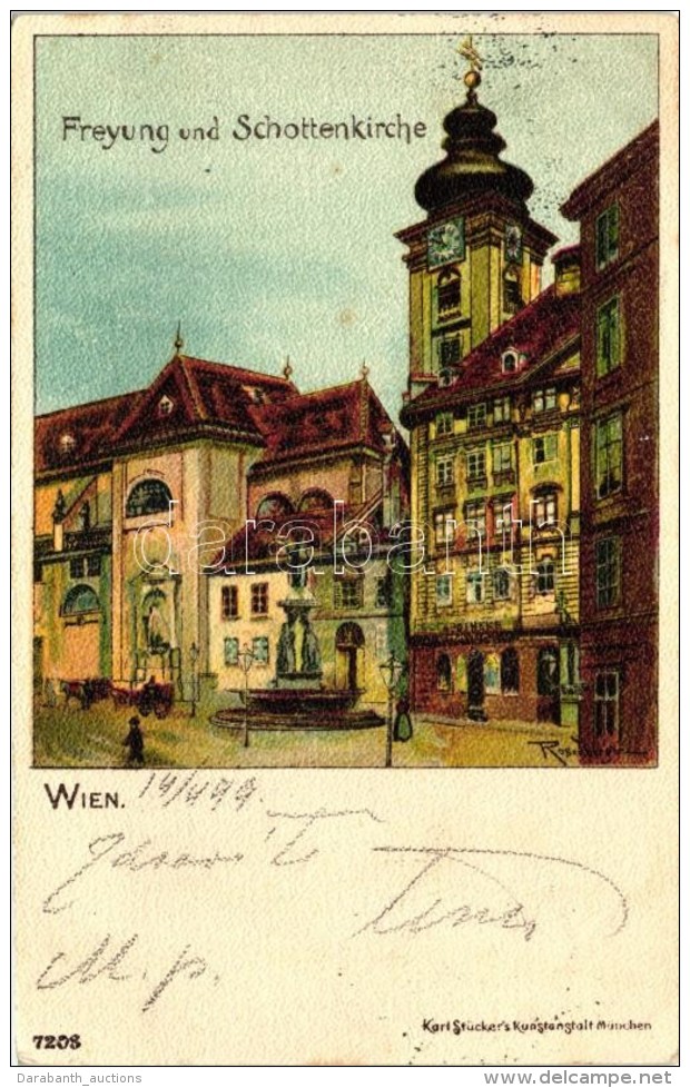 T2 1899 Vienna, Wien, Freyung Und Schottenkirche; Karl St&uuml;ckers Kunstanstalt / Church, Litho S: Rosenberger - Sin Clasificación