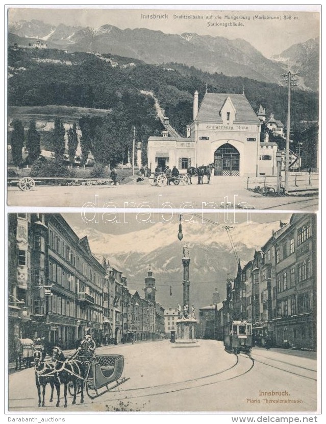 Innsbruck - 2 Pre-1945 Town-view Postcards; Cable Railway Station, Winter Street View With Tram And Horse Sled - Non Classificati