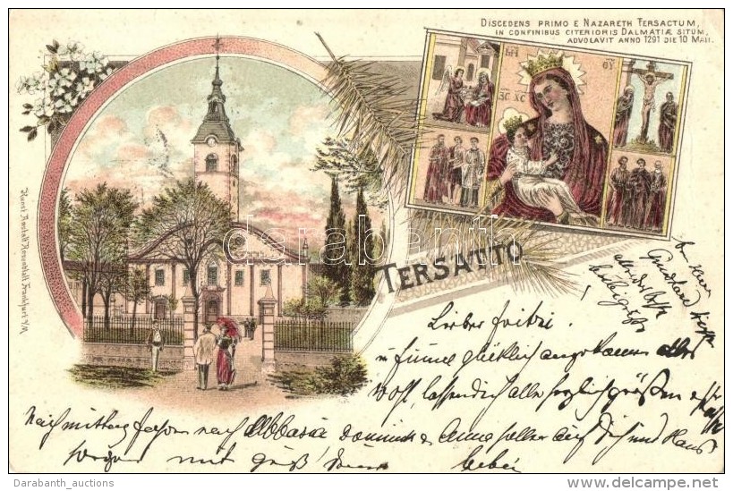 T2/T3 1898 Fiume, Trsat, Tersatto; Kegytemplom / Church, Floral, Litho (EK) - Sin Clasificación