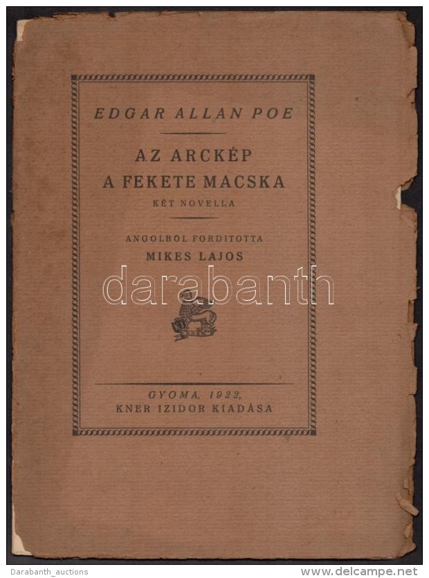 Edgar Allan Poe: Az Arck&eacute;p. A Fekete Macska. Monumenta Literarum II. Sorozat 10. Sz&aacute;m.... - Otros & Sin Clasificación