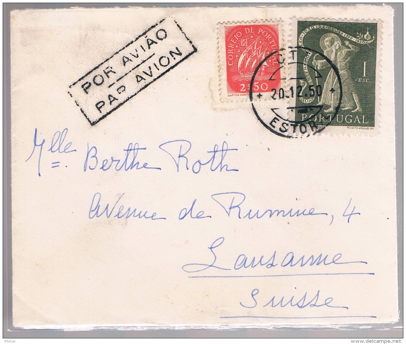 Portugal, 1950, Estoril-Lausanne - Lettres & Documents