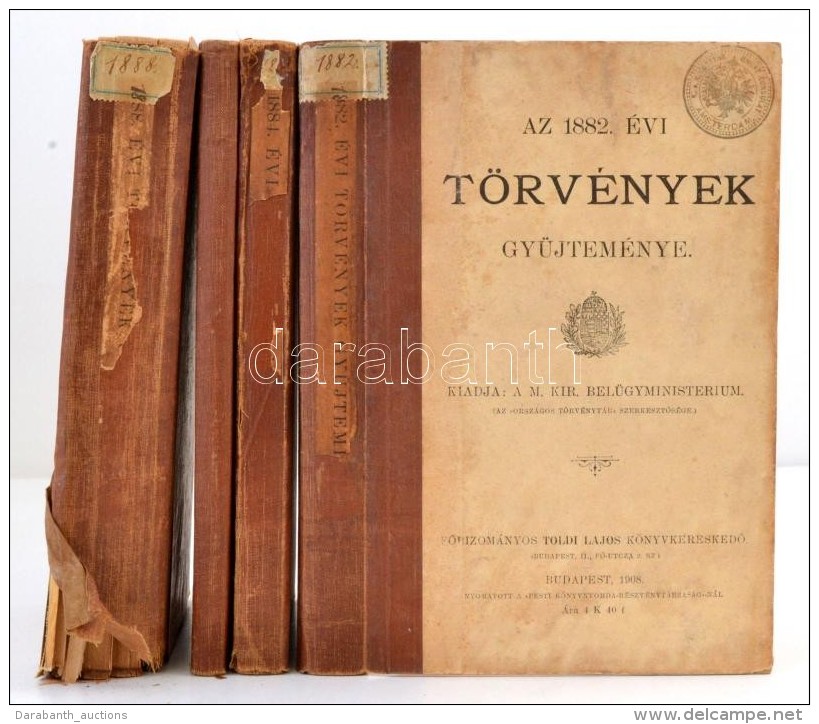 Az 1882, 1884, 1885, 1888. &eacute;vi T&ouml;rv&eacute;nyek GyÅ±jtem&eacute;nye. Bp., 1908.... - Unclassified