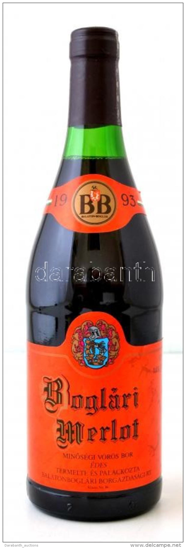 1993 Bogl&aacute;ri Merlot, Balatonbogl&aacute;ri Borgazdas&aacute;g Zrt., Bontatlan, 0.75 L. - Otros & Sin Clasificación