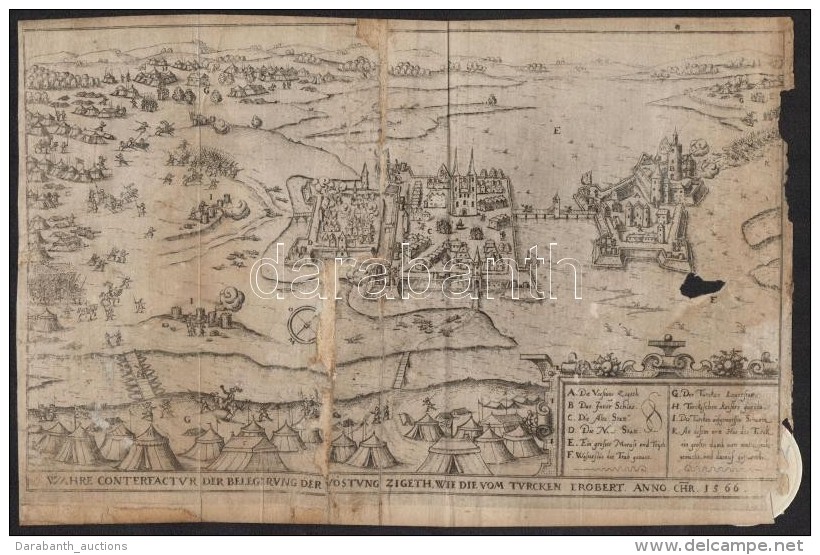 Cca 1602-1620 Szigetv&aacute;r 1566. &eacute;vi Ostroma, R&eacute;zmetszet, Pap&iacute;r, Hieronymus Ortelius... - Prints & Engravings