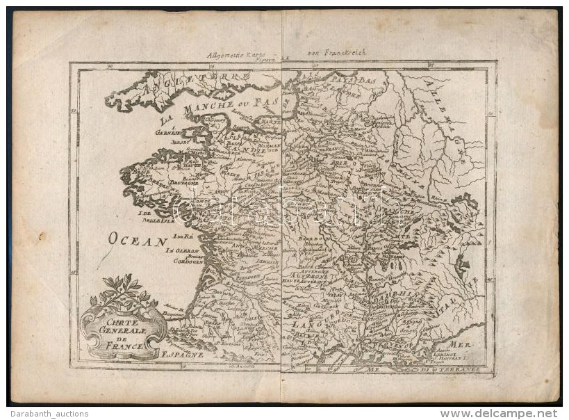 Cca 1700-1800 Charte G&eacute;nerale De France, R&eacute;zmetszet, Pap&iacute;r, 20,5&times;28,5 Cm /

Cca... - Prints & Engravings