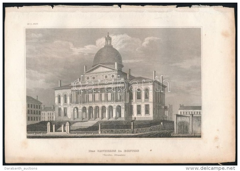Cca 1840 Boston, V&aacute;rosh&aacute;za Ac&eacute;lmetszet. / USA, Boston, City Hall Etching. Page Size: 23x15 Cm - Estampas & Grabados