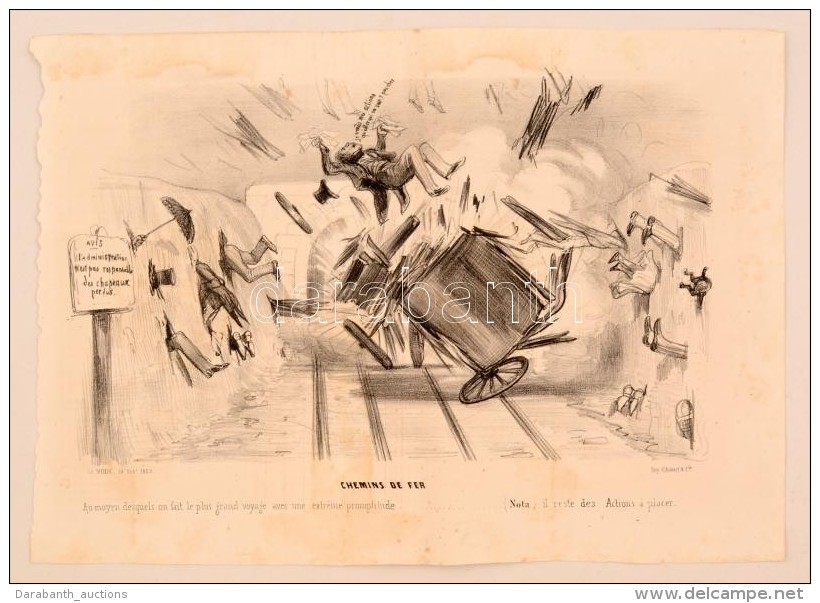 1839 Korai Vasutas Karikat&uacute;ra. KÅ‘nyomat / Early Caricature Regarding Railways. Lithographed Political... - Stampe & Incisioni
