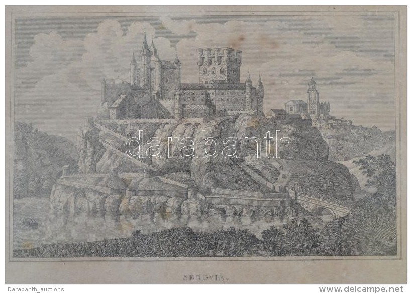 Cca 1800 Segovia Spanyol V&aacute;ros R&eacute;zmetszetÅ± K&eacute;pe &uuml;vegezett Keretben / Segovia In Spain.... - Estampes & Gravures