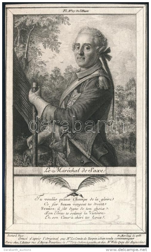 1766 Antoine De Marcenay: Sz&aacute;szorsz&aacute;g Marsallja. R&eacute;zmetszet, Pap&iacute;r, 15x9 Cm /  Antoine... - Prints & Engravings