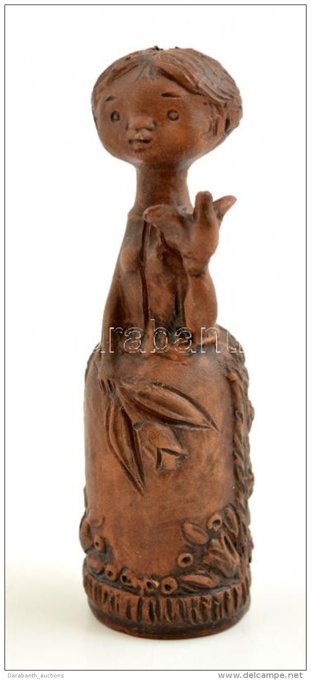 L&aacute;ny Mad&aacute;rral, Ker&aacute;mia Figura, Jelzett, Apr&oacute; Kop&aacute;snyommal, M: 16,5 Cm - Other & Unclassified