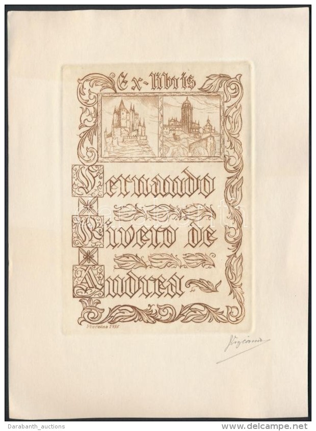 Rogelio P. Vizcaino (?-?): Ex Libris Fernando Rivero De Andrea. No. 10. Alegoria De Segovia. R&eacute;zkarc,... - Other & Unclassified