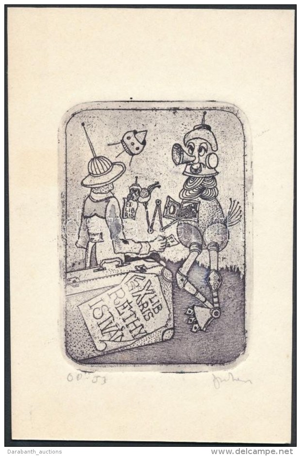 Szekeres Ferenc(1952-): Ex Libris R&eacute;thy Istv&aacute;n. R&eacute;zkarc, Pap&iacute;r, Jelzett, 8,5x6,5 Cm - Other & Unclassified