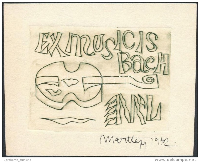 Mart Lepp (1947-): Ex Musicis Bach Ex Libris. R&eacute;zkarc, Pap&iacute;r, Jelzett, 6,5x9 Cm - Otros & Sin Clasificación