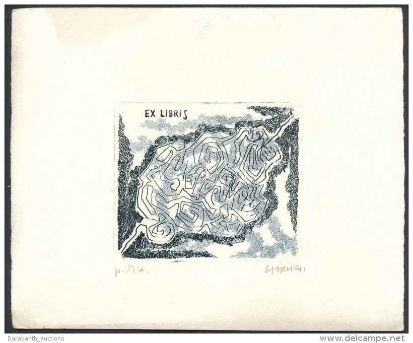 Gyarmati Lea (1938-): Ex Libris Labirintus. Horganymetszet, Pap&iacute;r, Jelzett, 7x8 Cm - Other & Unclassified