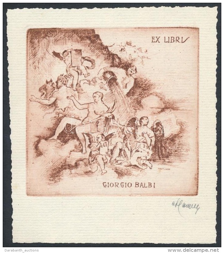 Attilio Cavallini (1888 - 1946). Ex Libris Dr. Giorgio Balbi. R&eacute;zkarc, Pap&iacute;r, Jelzett, 9&times;9 Cm - Other & Unclassified