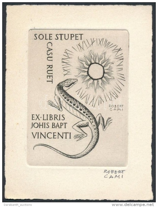 Robert Cami (1900-1975) :Ex Libris Johis Bapt. R&eacute;zkarc, Pap&iacute;r, Jelzett, 8&times;6 Cm - Other & Unclassified