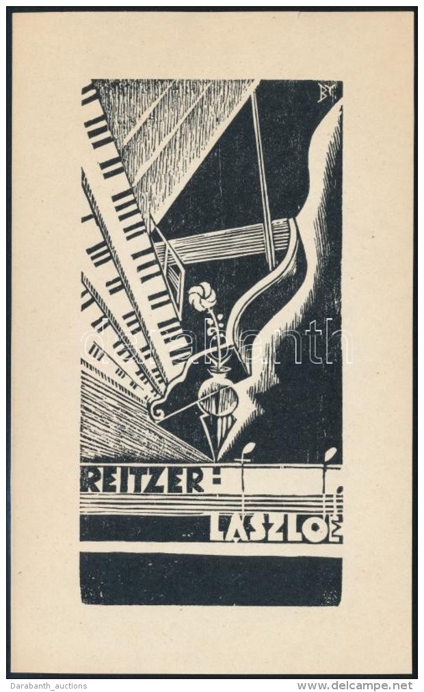 Buday Gy&ouml;rgy (1907-1990): Ex Libris Reitzer L&aacute;szl&oacute;. Fametszet, Pap&iacute;r, Jelzett A... - Otros & Sin Clasificación