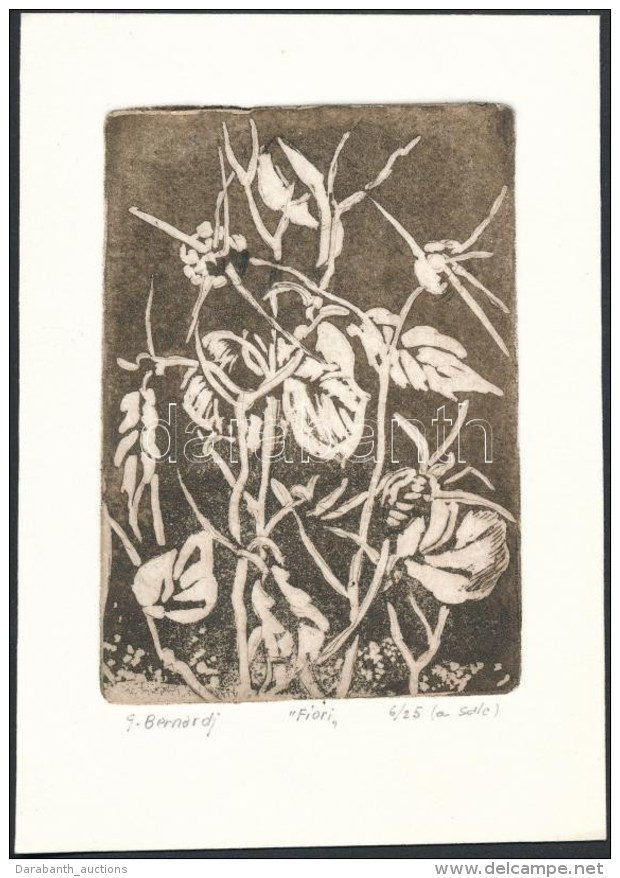 Giovanni Bernadri(?-?): Fiori. R&eacute;zkarc, Pap&iacute;r, Jelzett, 11x8 Cm - Otros & Sin Clasificación