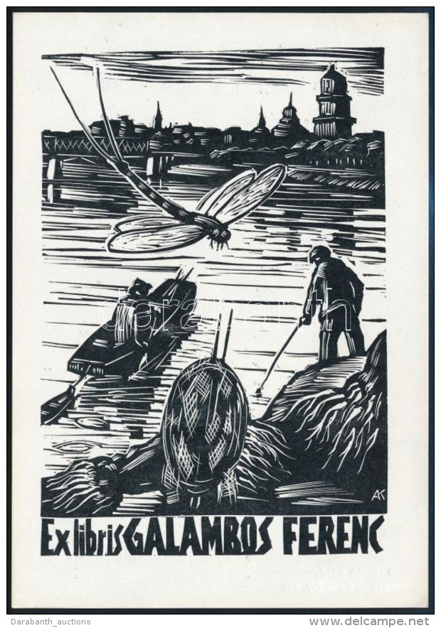 Andrusk&oacute; K&aacute;roly (1915-2008): Ex Libris Galambos Ferenc. Lin&oacute;, Pap&iacute;r, Jelzett,... - Other & Unclassified