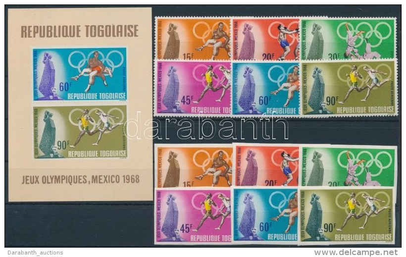 ** 1968 Ny&aacute;ri Olimpia, Mexik&oacute; Fogazott &eacute;s V&aacute;gott Sor Mi 661-666 + Blokk 35 - Altri & Non Classificati