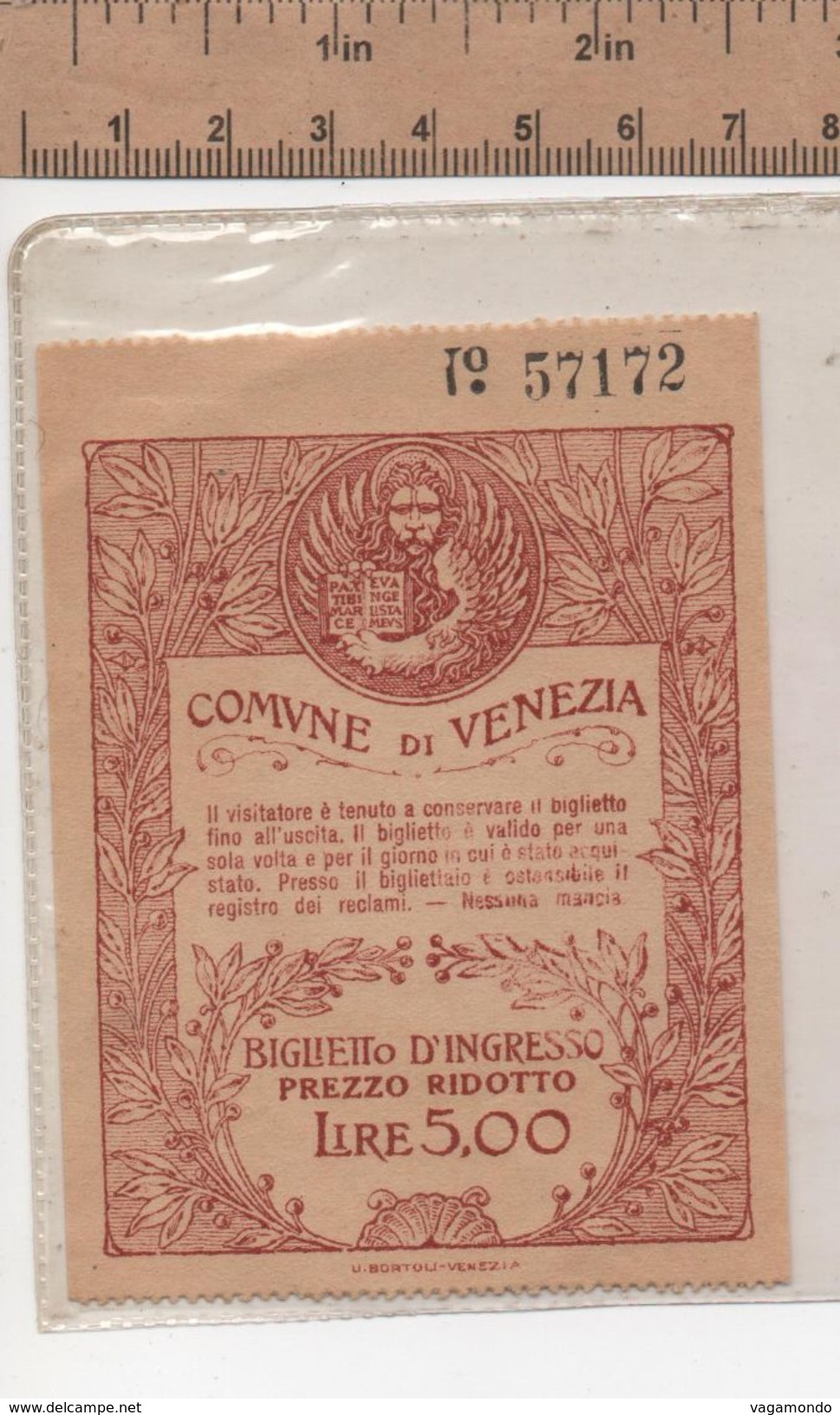 B51  VENEZIA BIGLIETTO INGRESSO LIRE 5.00 - Biglietti D'ingresso