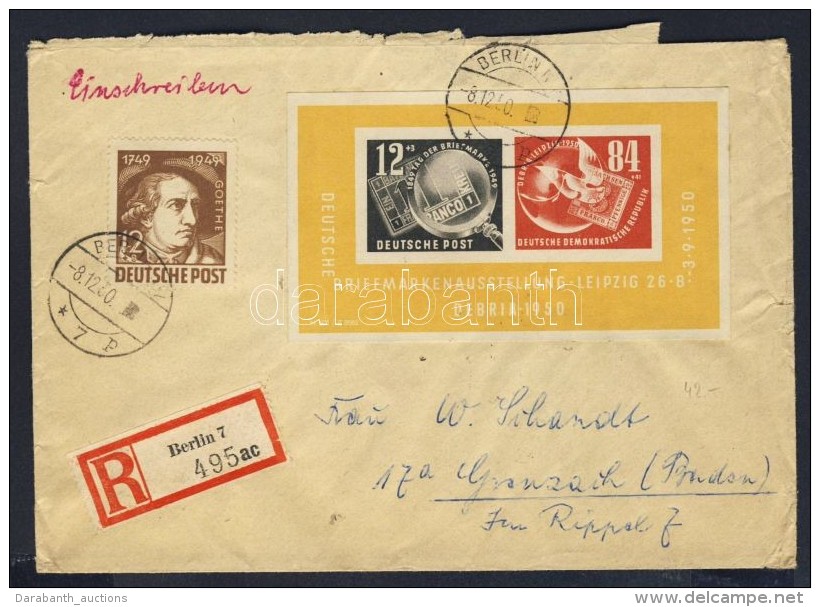 1950 Debria Blokk Aj&aacute;nlott Lev&eacute;len Az NSZK-ba / Mi. Block 7 With Additional Franking On Registered... - Otros & Sin Clasificación