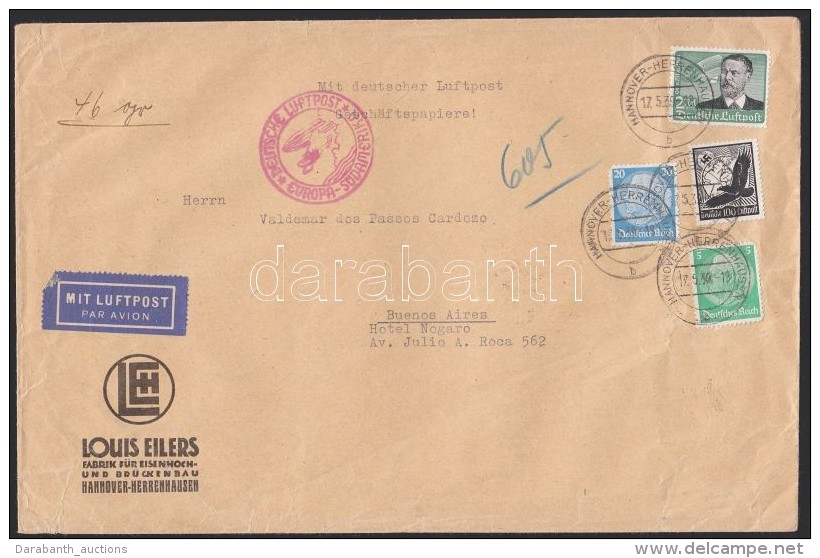 1939 L&eacute;gi Lev&eacute;l Argent&iacute;n&aacute;ba 3,25 RM B&eacute;rmentes&iacute;t&eacute;ssel / Airmail... - Altri & Non Classificati