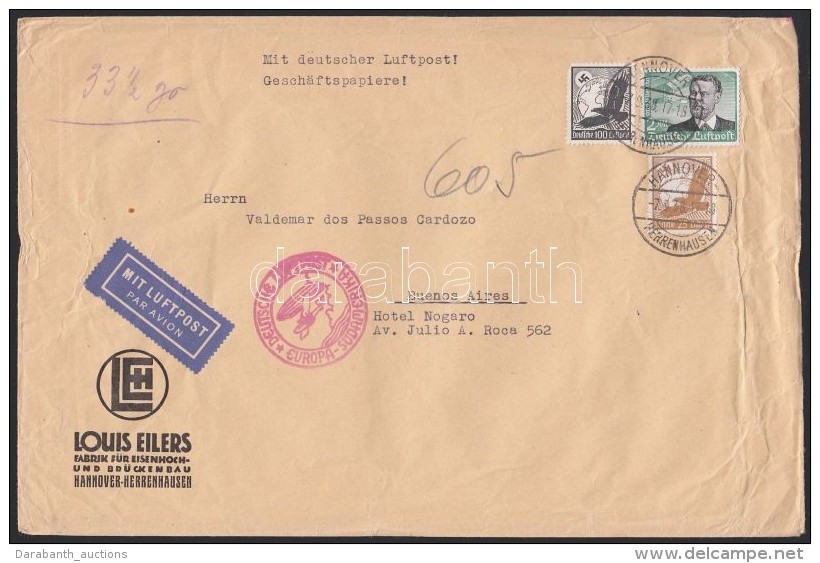 1938 L&eacute;gi Lev&eacute;l Argent&iacute;n&aacute;ba 3,25 RM B&eacute;rmentes&iacute;t&eacute;ssel / Airmail... - Altri & Non Classificati