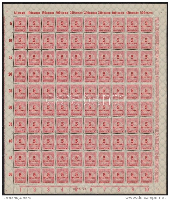 ** 1923 Mi 317 Teljes &iacute;v, Benne 4 Lemezhiba (Mi EUR 64,-) - Other & Unclassified