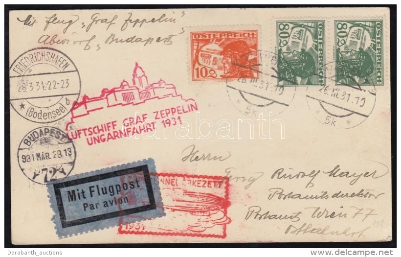 1931 Zeppelin Magyarorsz&aacute;gi &uacute;tja, K&eacute;peslap  B&eacute;csbe / Zeppelin Flight To Hungary,... - Other & Unclassified