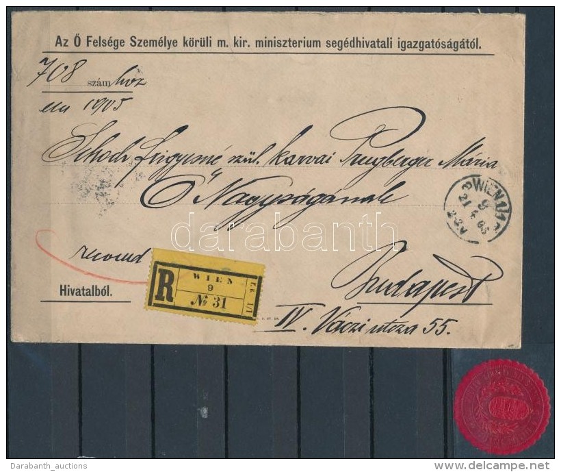 1905 Hivatalos Lev&eacute;l 'WIEN' - Budapest H&aacute;toldal&aacute;n Pecs&eacute;tb&eacute;lyeg + Mellette Ritka... - Other & Unclassified
