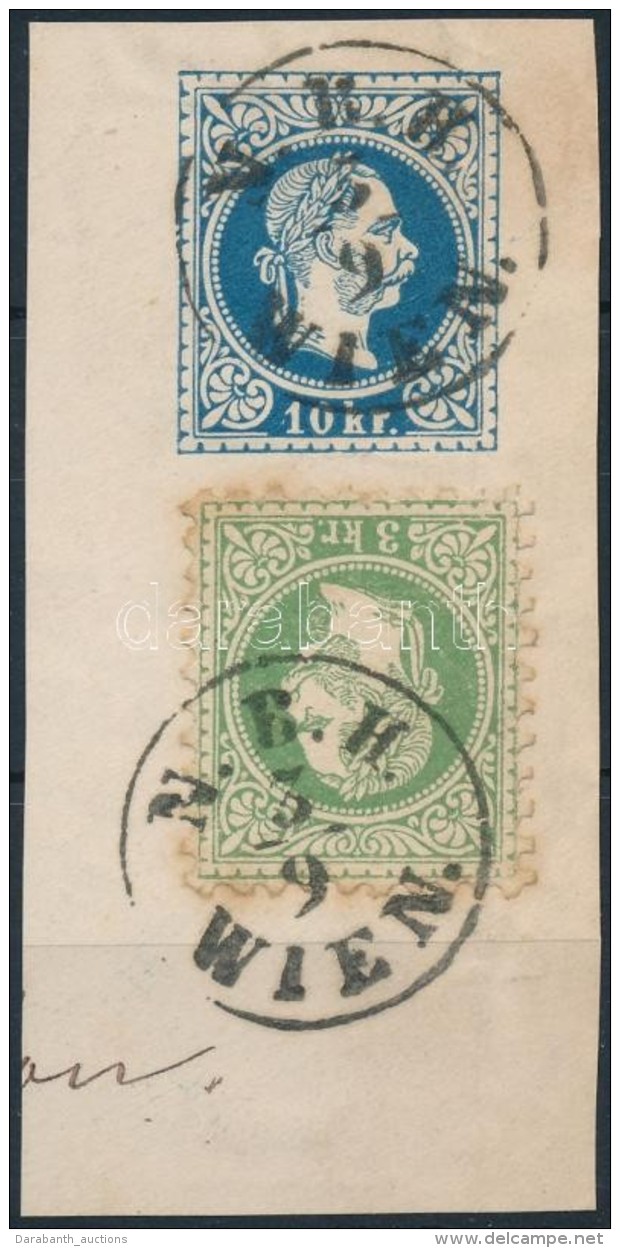 1867  3kr B&eacute;lyeg 10kr D&iacute;jjegyes Kiv&aacute;g&aacute;son 'N.B.H. WIEN' - Altri & Non Classificati