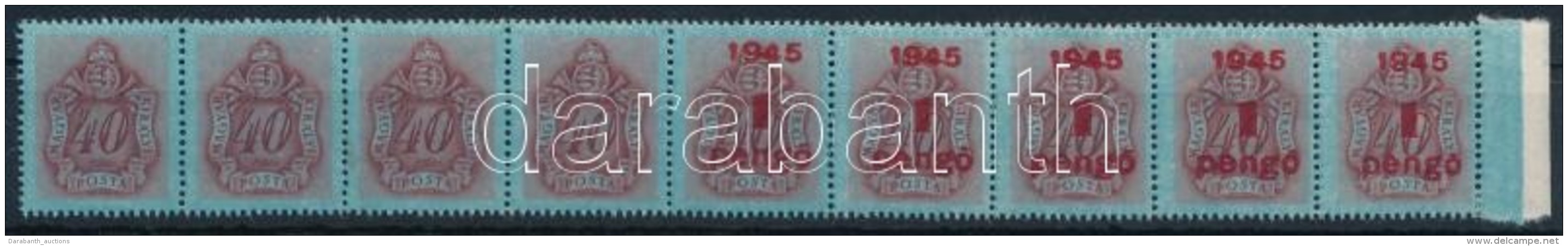 ** * 1945 Kiseg&iacute;tÅ‘ Port&oacute; 1P/40f Kilences Cs&iacute;k, 5 B&eacute;lyeg Fel&uuml;lnyomva, 4... - Other & Unclassified