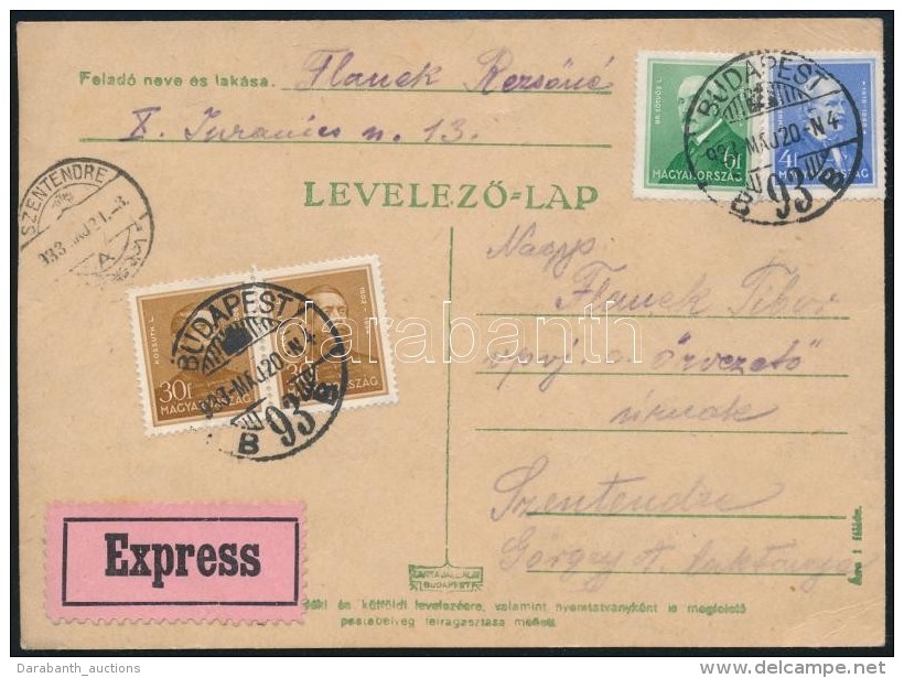 1933 Expressz LevelezÅ‘lap Arck&eacute;pek 4f, 6f, 2 X 30f B&eacute;rmentes&iacute;t&eacute;ssel 'BUDAPEST' -... - Other & Unclassified