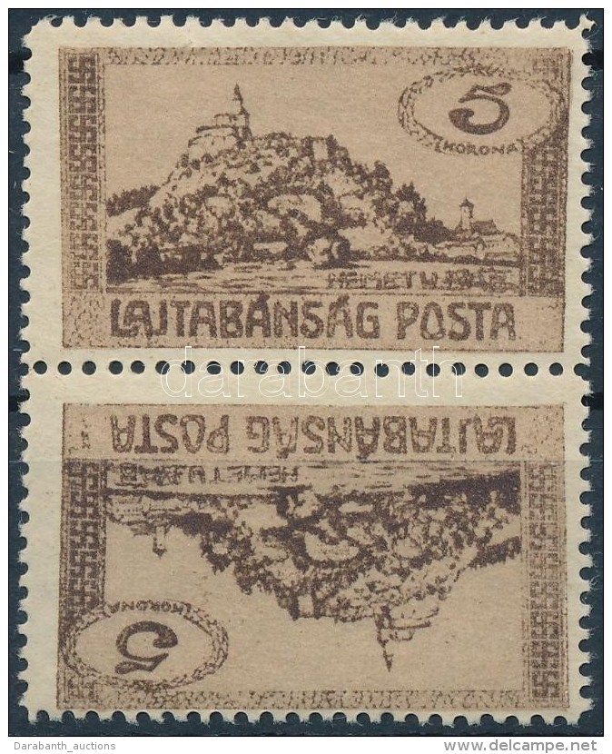 ** Nyugat-Magyarorsz&aacute;g VII. 1921 5K Ford&iacute;tott P&aacute;r / Mi 76 Tete-beche Pair. Signed: Bodor - Other & Unclassified