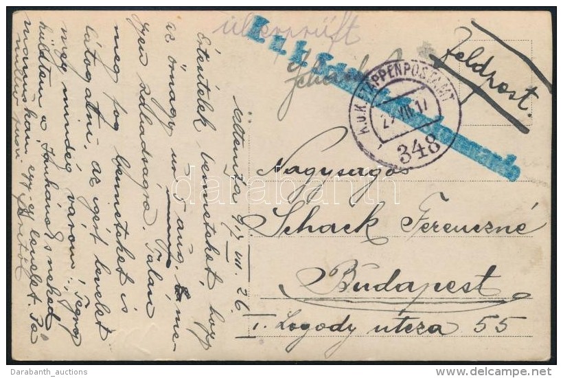 1917 T&aacute;bori Posta K&eacute;peslap 'K.u.k. Schiffstationskommando' + 'EP 348' - Other & Unclassified