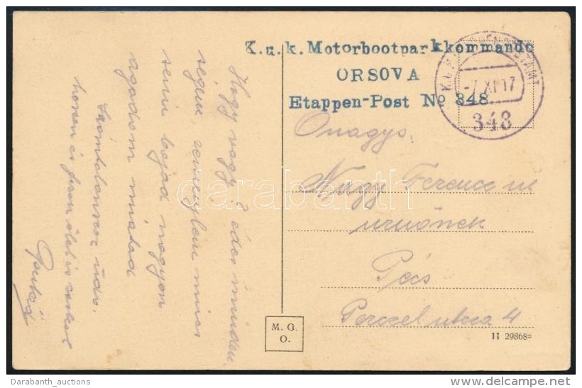 1917 T&aacute;bori Posta K&eacute;peslap 'K.u.k. Motorbootparkkommando ORSOVA' + 'EP 348' - Altri & Non Classificati