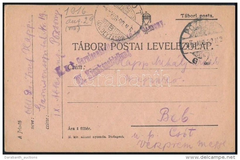 1916 T&aacute;bori Posta LevelezÅ‘lap 'K.u.k. Garnisonsspital Nr.19. In Pozsony IX. Krankenabteilung' +... - Other & Unclassified
