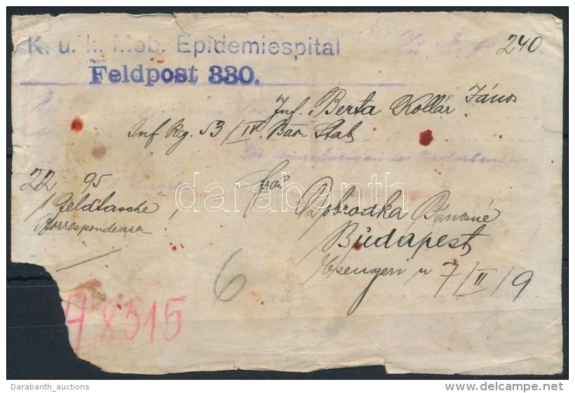 ~1916 T&aacute;bori Posta Lev&eacute;lelÅ‘lap 'K.u.k. Mob. Epidemiespital Feldpost 330.' - Other & Unclassified