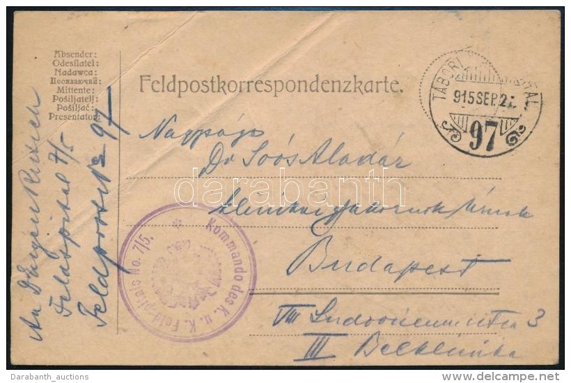 1915 T&aacute;bori Posta LevelezÅ‘lap 'Kommando Des K.u.k. Feldspitals No. 7/5.' + 'TP 97' - Other & Unclassified