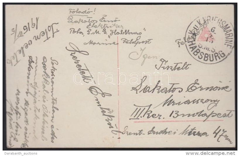 1915 K&eacute;peslap Haditenger&eacute;szeti Post&aacute;val 'K.u.K KRIEGSMARINE' + 'S.M.S. HABSBURG' - Altri & Non Classificati