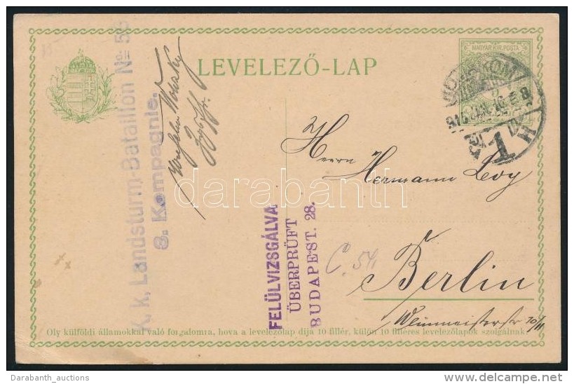 1915 5f D&iacute;jjegyes C&iacute;nz&uacute;r&aacute;s LevelezÅ‘lap 'KOM&Aacute;ROM' - Berlin - Otros & Sin Clasificación