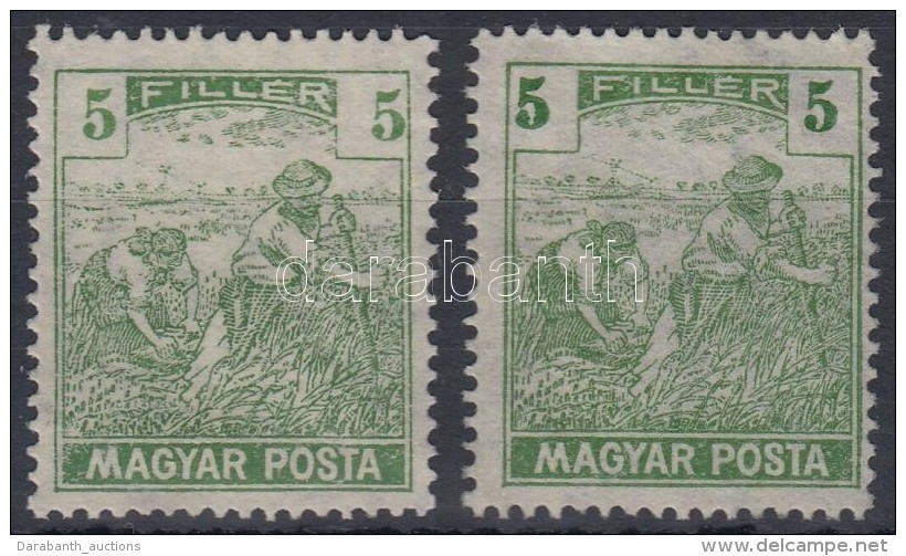 (*) 1919 Magyar Posta 2x5f Jobbra Ill. Balra Tol&oacute;dott &eacute;rt&eacute;ksz&aacute;mok - Otros & Sin Clasificación