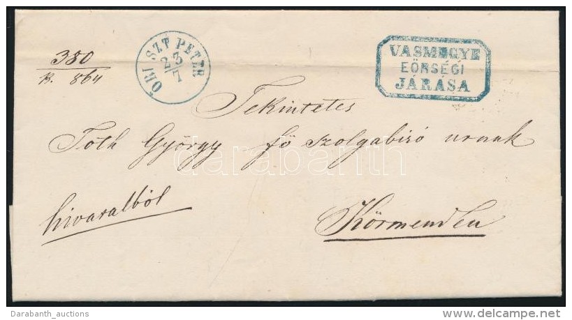 1864 Ex Offo K&eacute;k / Blue '&Ouml;RI SZT.P&Eacute;TER' + K&eacute;k / Blue 'VASMEGYE E&Ouml;RS&Eacute;GI... - Otros & Sin Clasificación