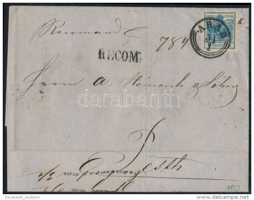 1853 9kr + Elt&eacute;pett 6kr Aj&aacute;nlott Lev&eacute;len ,,ARAD' - Pesth - Other & Unclassified