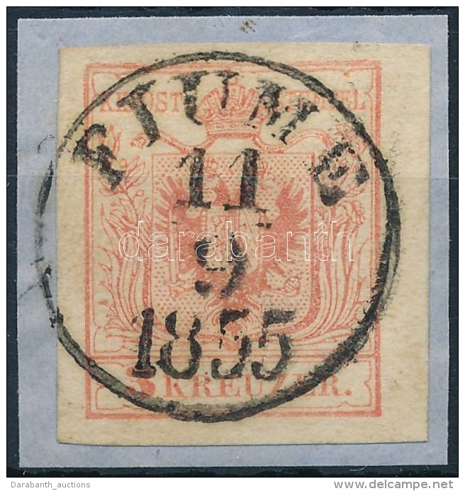 1850 3kr MP I.b Vil&aacute;gos Paradicsom Piros, Gravurtype 2-2 ,,FIUME 1855' Certificate: Steiner - Other & Unclassified