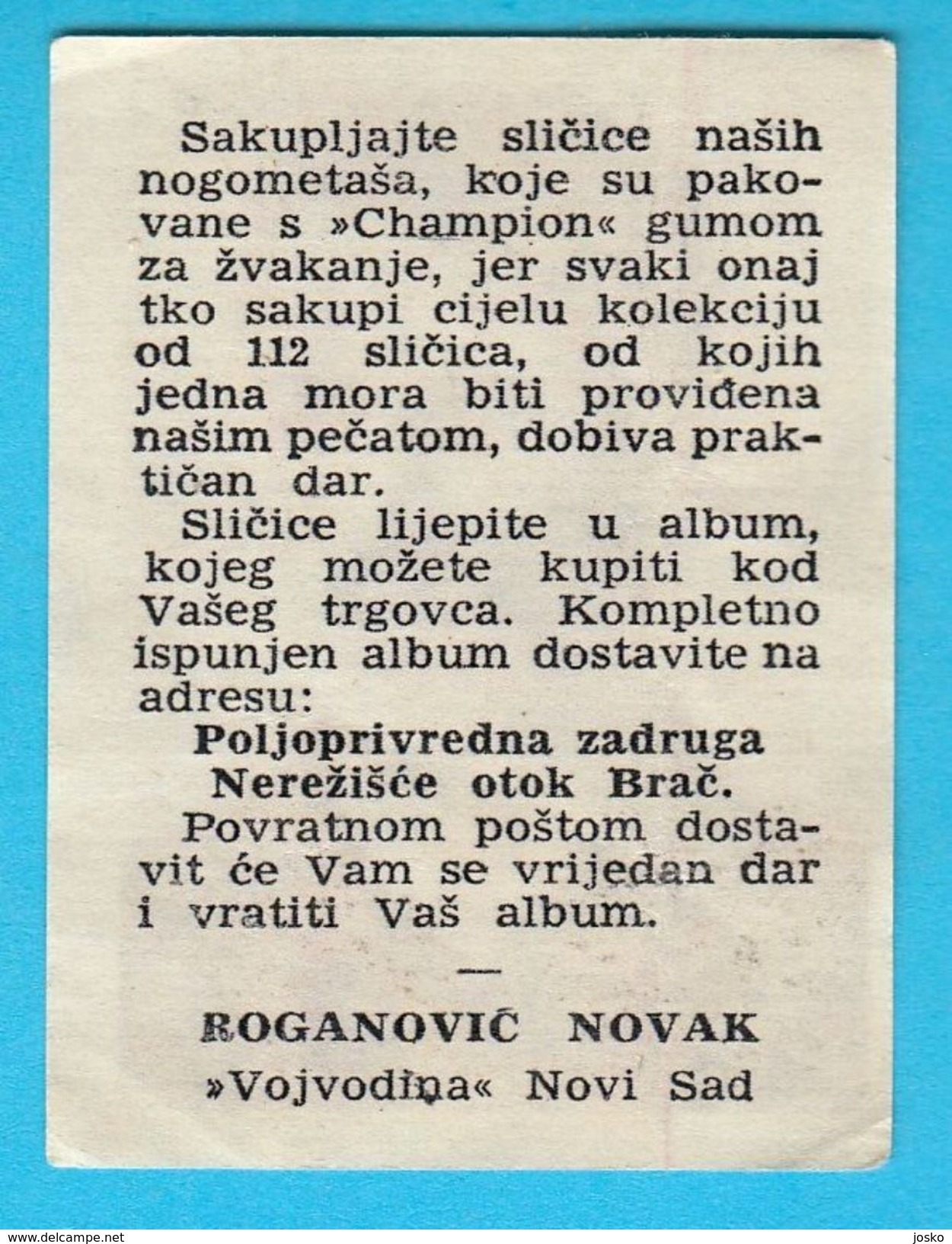 NOVAK ROGANOVIC - Gold Medalist On Olympic Games 1960 Rome (football) * Yugoslavian Vintage Card 1960's * Soccer Calcio - Trading Cards