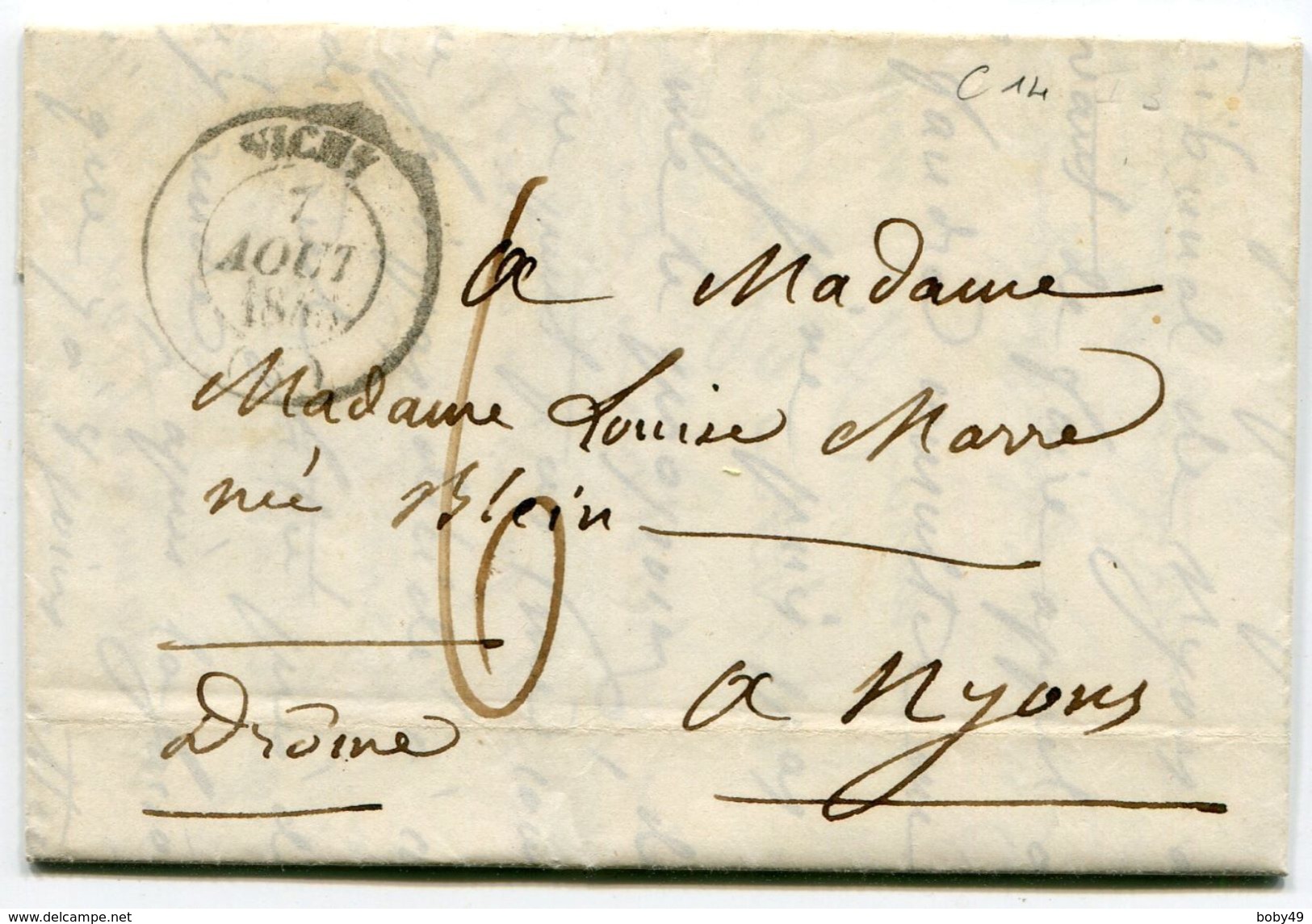 ALLIER De VICHY LAC Du 07/08/1845 Avec Dateur T 14+ Taxe De 6 Pour NYONS - 1801-1848: Precursors XIX