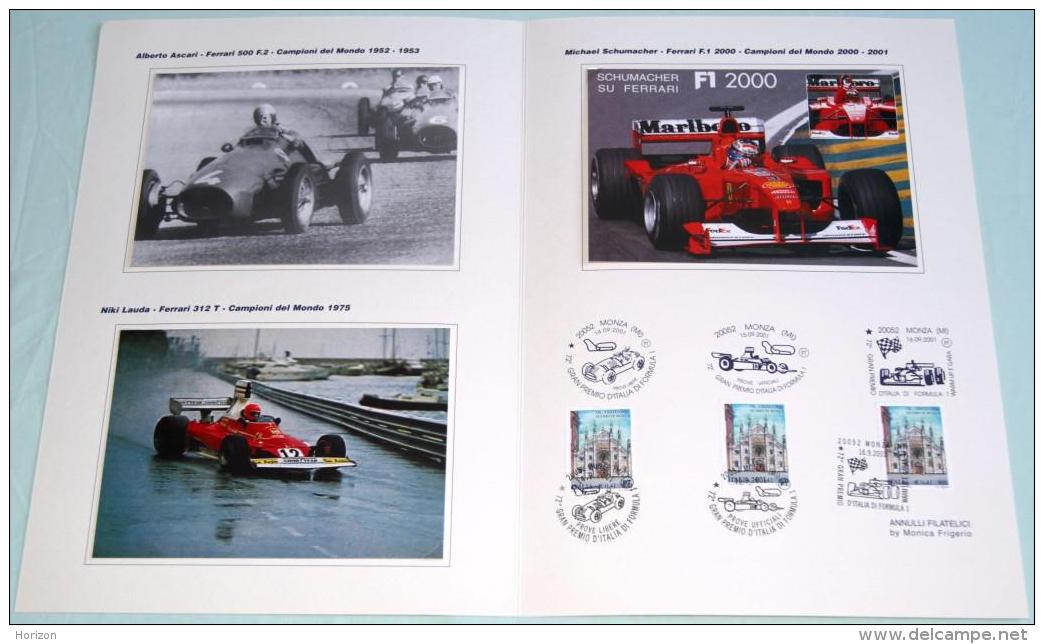 St47. Marcofilia - Monza 2001 - FERRARI - Folder 72° Gran Premio D'Italia, Con Serie Annulli Filatelici Dedicati - Presentation Packs