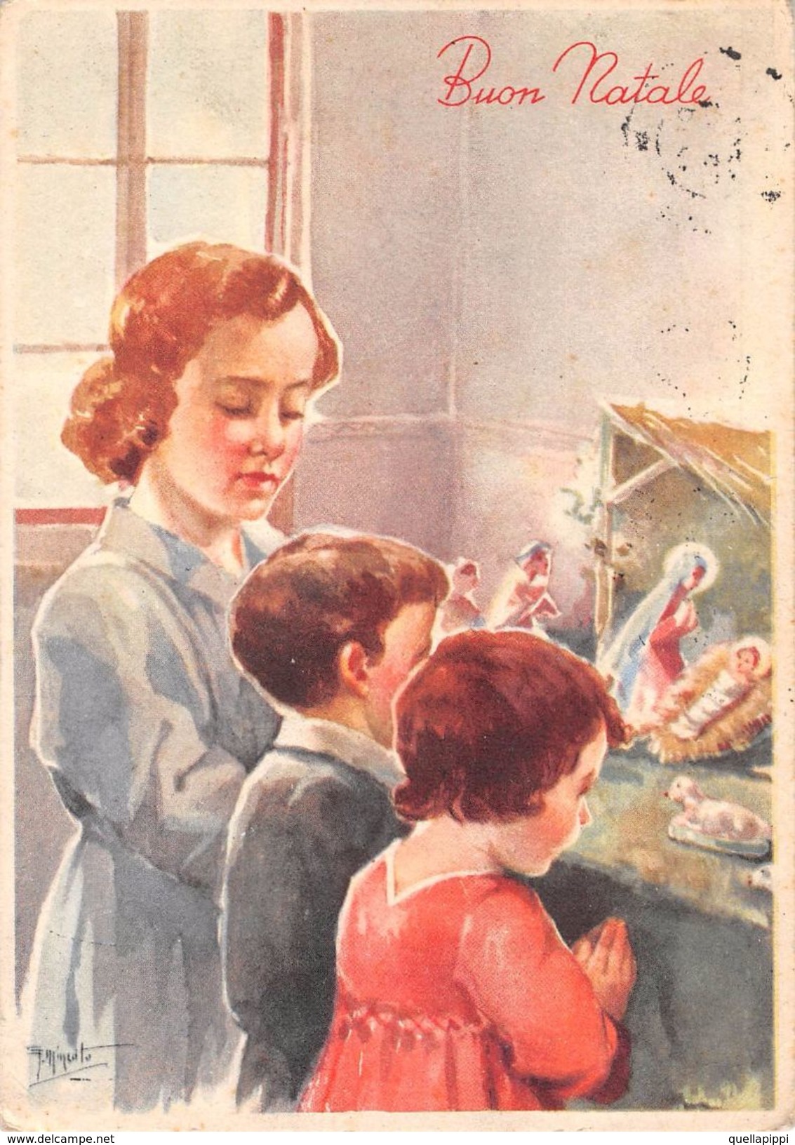 D6184  "BUON NATALE - BAMBINI CON MAMMA -  PRESEPE"  CART  SPED 1960 - Altri & Non Classificati